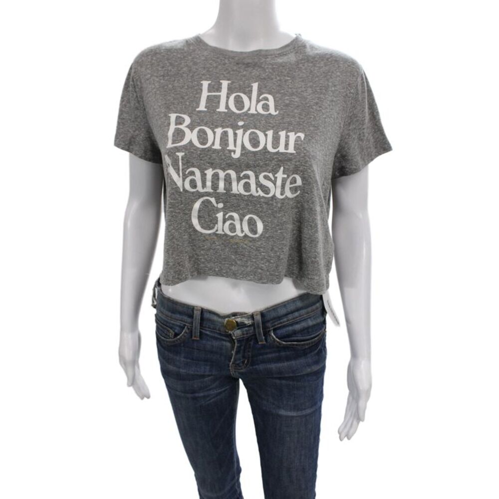 Spiritual Gangster Women Cropped T Shirt Gray Short Sleeve Crew Neck Size M